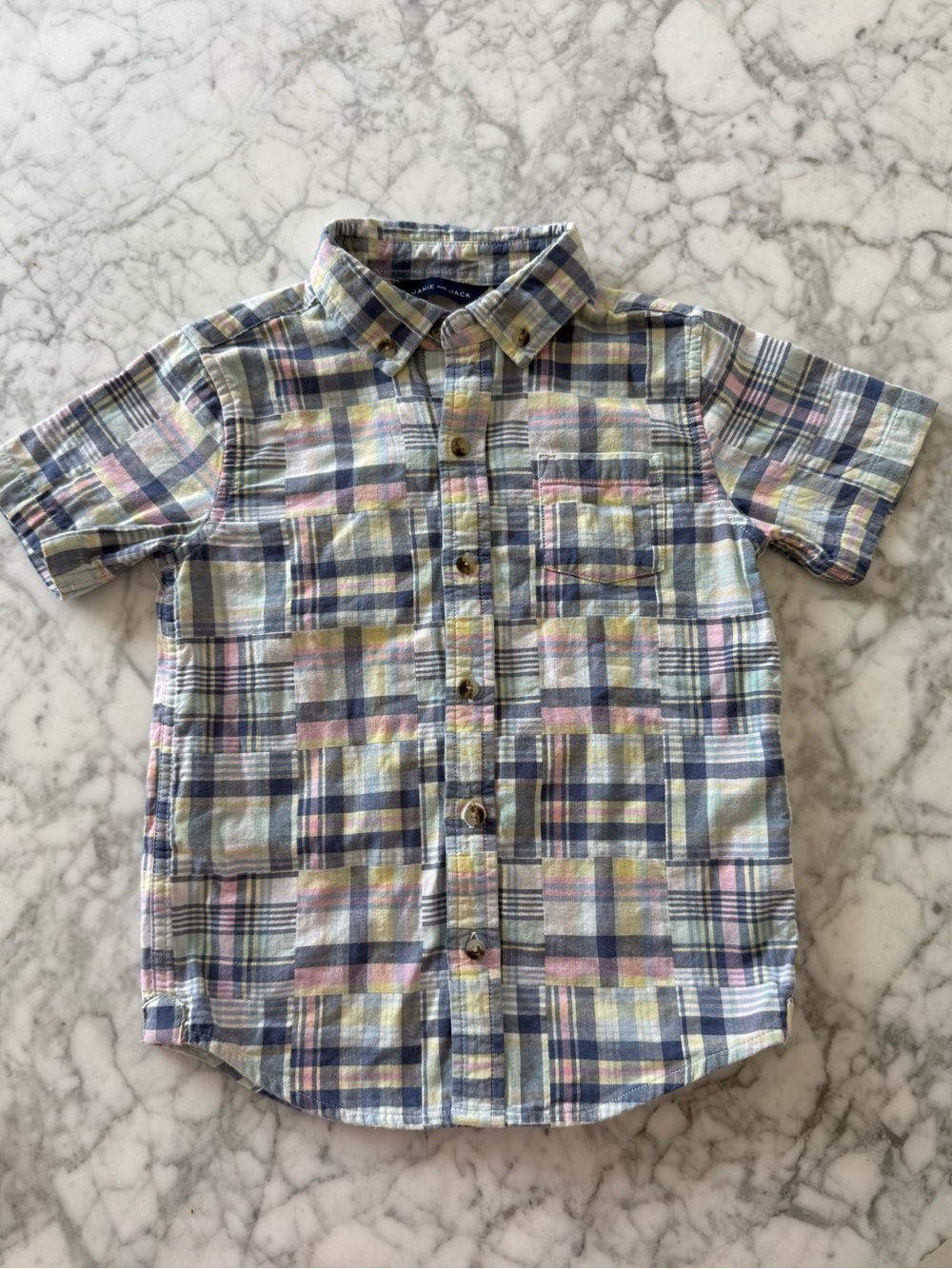 Janie and Jack Pastel Madras Plaid Short-Sleeve Button-Down Shirt